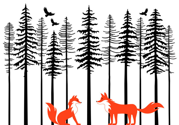 Lišky v lese, vektorové - Vektor, obrázek