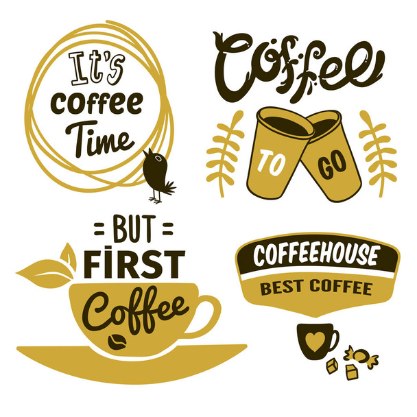 Coffee Logos With Quotes Set - Vector, Image
