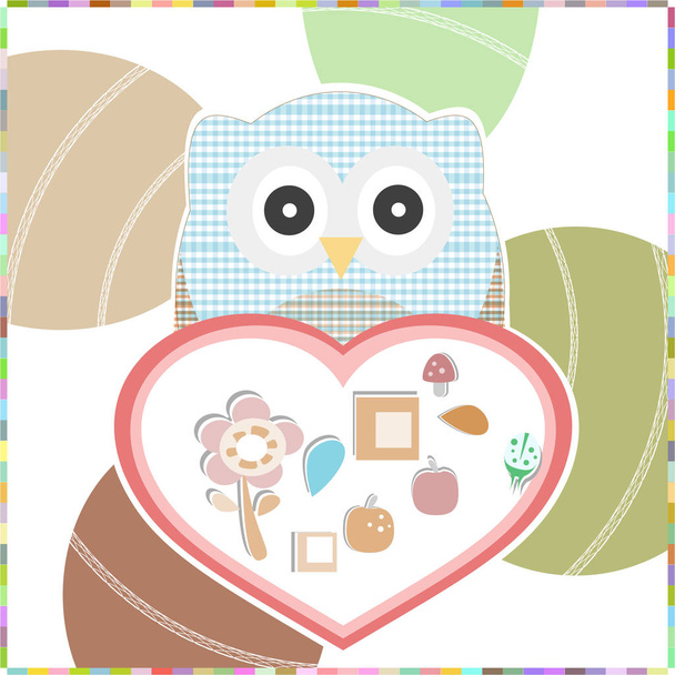 Cute Owl On The Branch with love heart - 写真・画像