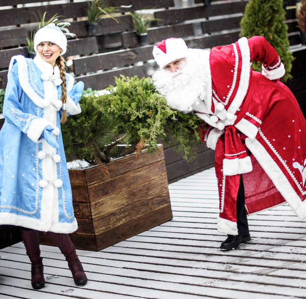 Mutlu Noel Baba ve kar kız - Fotoğraf, Görsel