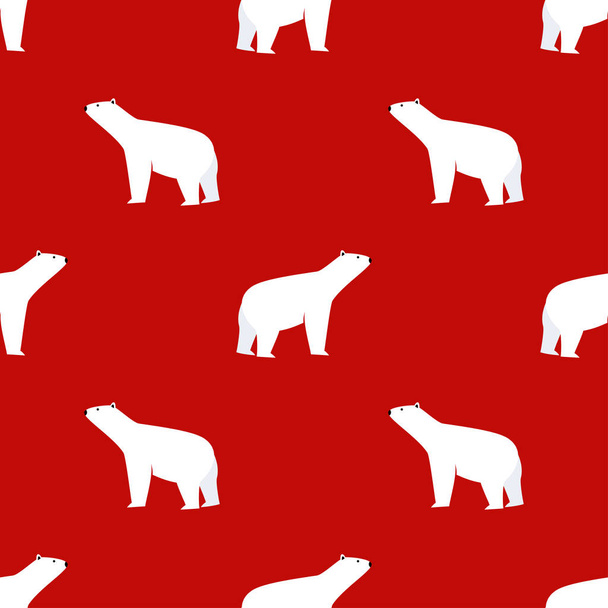 Christmas seamless pattern. Polar bear on a red background. - Vettoriali, immagini