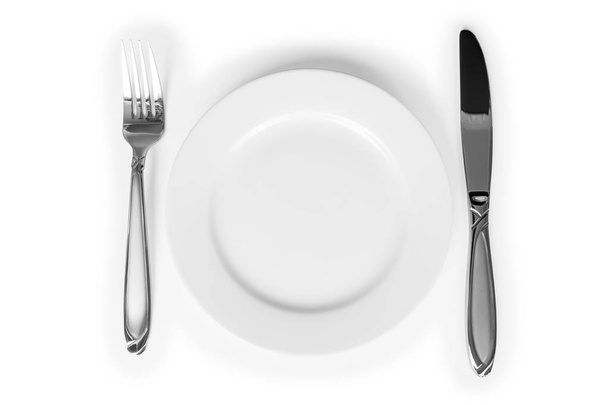kitchen set, fork dish knife isolated on a white background - Fotó, kép
