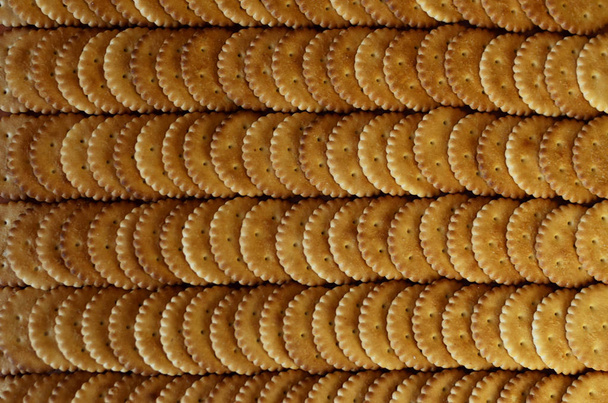 Fundo de close-up de muitos biscoitos redondos salgados
 - Foto, Imagem