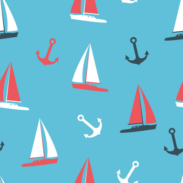 Vector illustration yachts and anchor silhouettes set - Vector, Imagen
