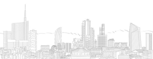 Nuevo horizonte de Milán, dibujo a mano alzada. La Torre del Diamante y los rascacielos, Torre Solaria, Torre Unicredit, Italia
 - Foto, imagen