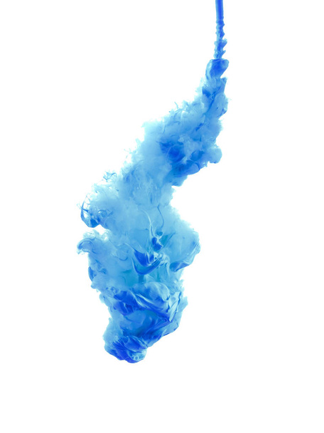 Blue color paint pouring in water - Photo, Image