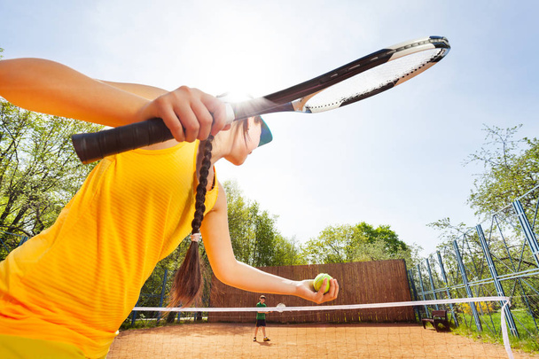 tennis player against blue sky - Fotó, kép