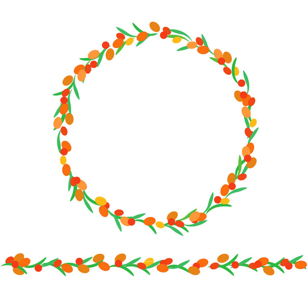 floral sea buckthorn wreath and ornament - Vector, Image