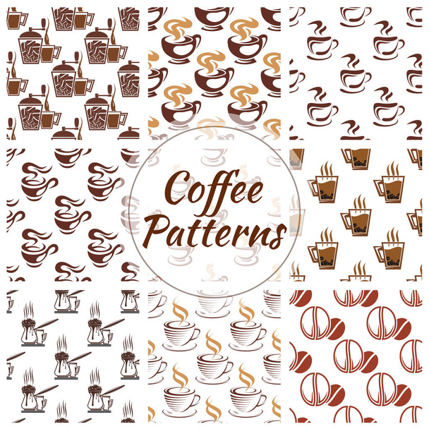 Café sem costura padrão de grãos, copos ícones
 - Vetor, Imagem