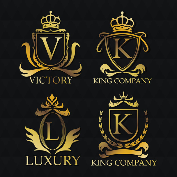 Gold emblem icon set design - Vector, Image