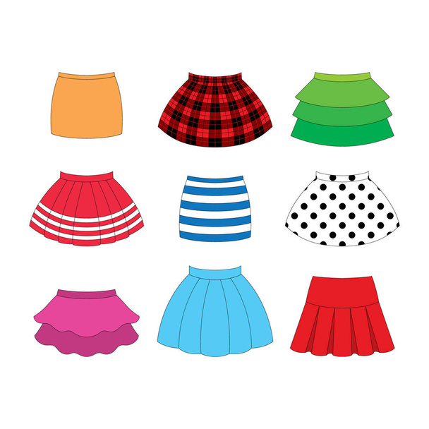 conjunto de saias para meninas no fundo branco
 - Vetor, Imagem