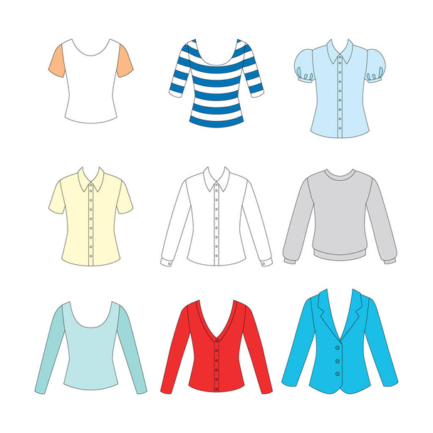 set of clothes for girls on white background - Vector, Image