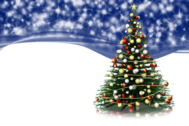 Navidad decorado abeto fondo azul con estrellas
 - Foto, imagen