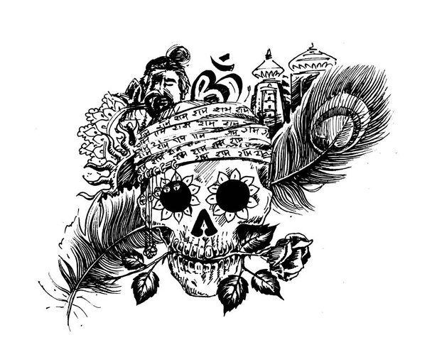 Пиратский череп Корсар логотип - Глава людей с розовым павлином перья
 - Вектор,изображение