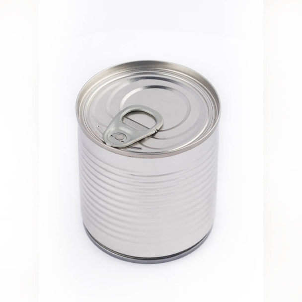 top view of metal can on white background - Photo, Image