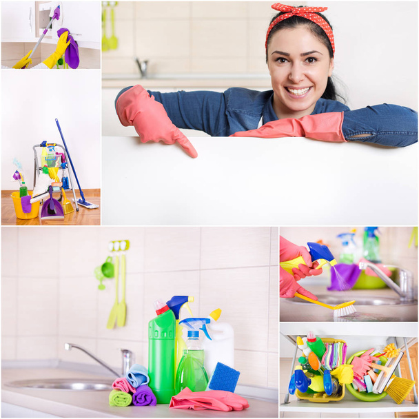 Collage of house cleaning concept - Photo, Image
