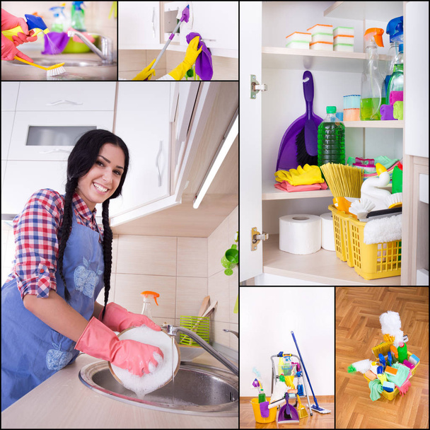 Collage di concetto di pulizia della casa
 - Foto, immagini