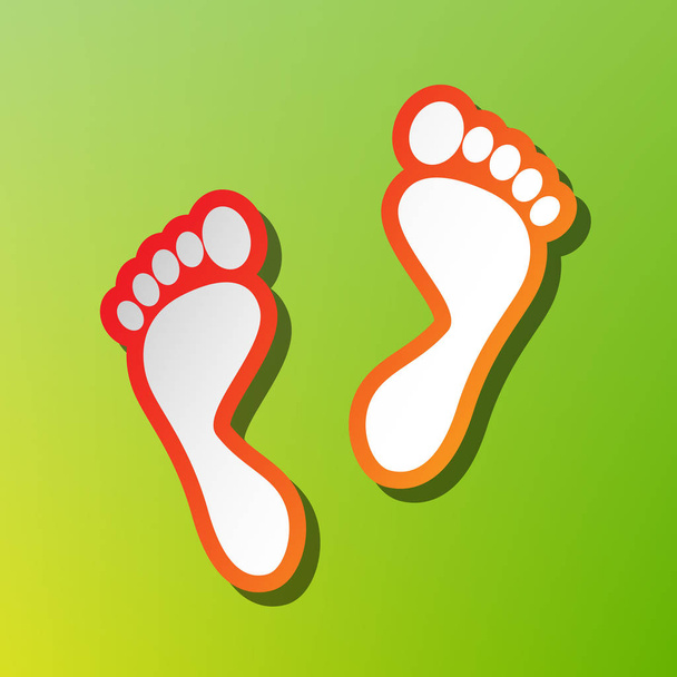 Fußabdrücke. Kontrastikone mit rötlichem Strich auf grünem Hintergrund. - Vektor, Bild