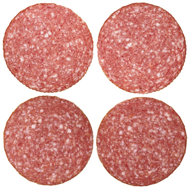 Quatro partes redondas de um salame
  - Foto, Imagem