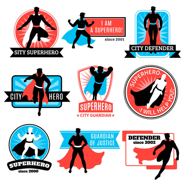 Set di emblemi e adesivi di supereroi
 - Vettoriali, immagini