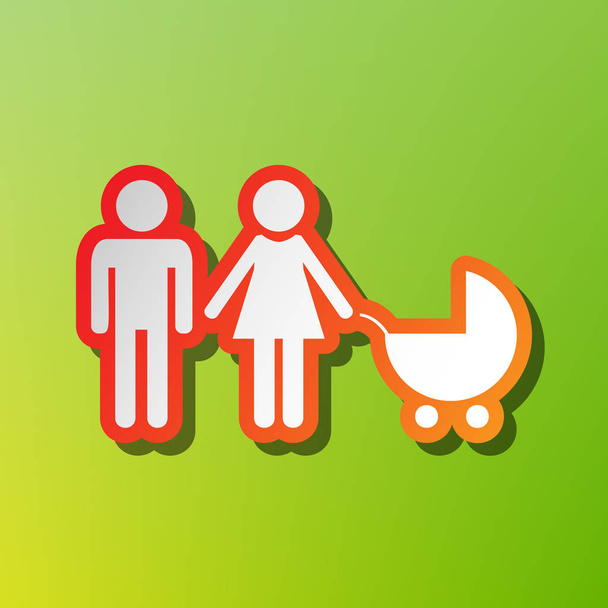 Family sign illustration. Contrast icon with reddish stroke on green backgound. - Vektor, Bild