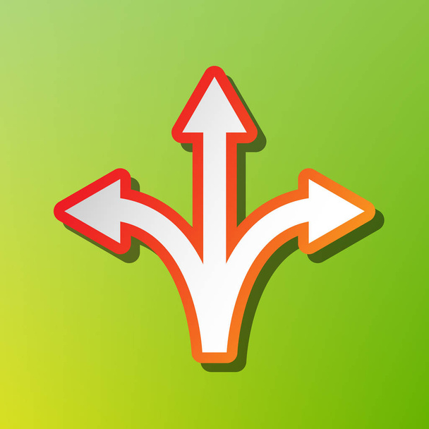 Panneau de direction à trois directions. Icône de contraste avec trait rougeâtre sur fond vert
. - Vecteur, image