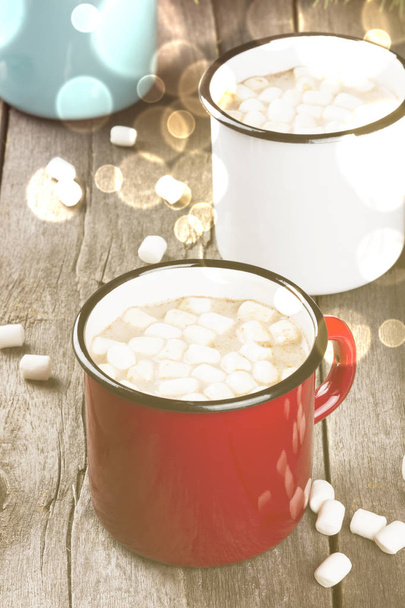 Cup of hot cocoa with marshmallows on a dark background. Toning - Valokuva, kuva