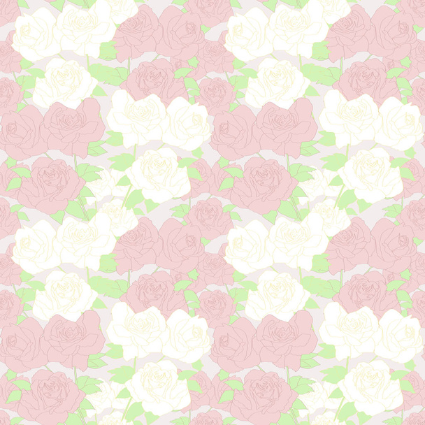 nahtloses Muster mit Rosenblüten in Pastellfarben - Vektor, Bild