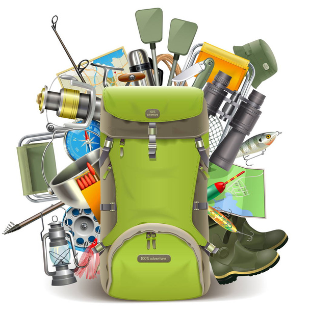 Vector Haversack with Fishing Tackle - Vector, Image