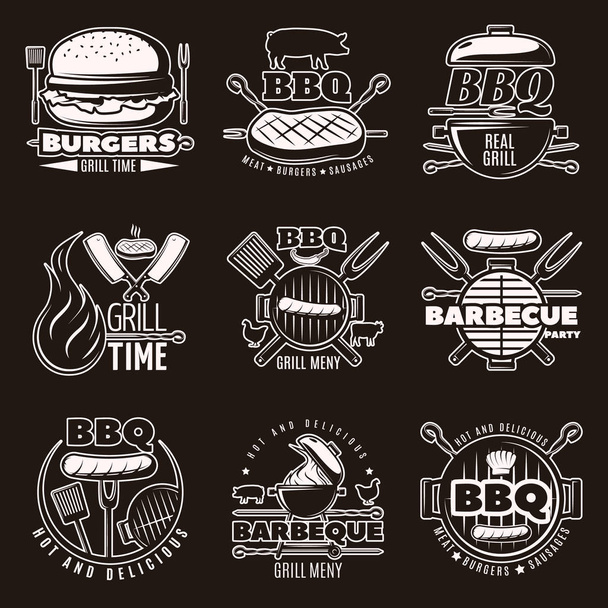 Monochrome Barbecue Emblems Set - Вектор,изображение