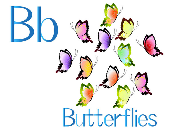  Afbeelding voor het onderwijs kinderen het Engelse alfabet met cartoon vlinders. De letter B. - Vector, afbeelding