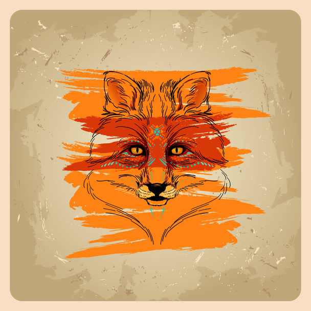 boho fox in the style of tattoo - Вектор,изображение