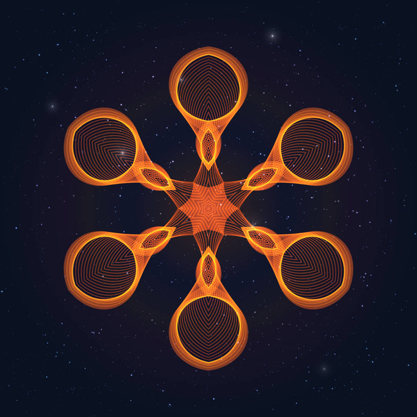 Geometric Fire Hot Snowflake on Starry Sky. - Vector, Image