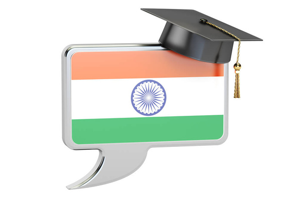 Burbuja del habla con bandera india, concepto de aprendizaje. Renderizado 3D
 - Foto, Imagen