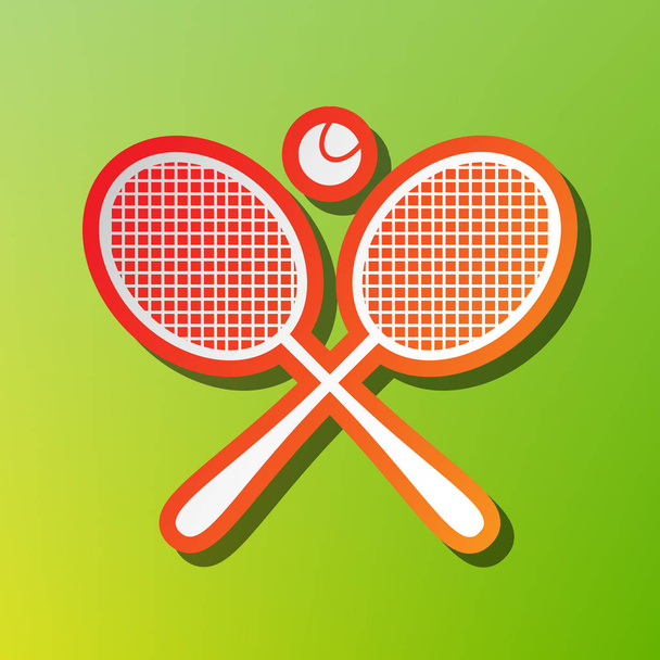 Tenis raketa znamení. Kontrast ikona s načervenalým tahu na zeleném pozadí. - Vektor, obrázek
