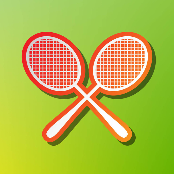 Tenisz ütők jele. Vöröses stroke a zöld háttér kontraszt ikonra. - Vektor, kép