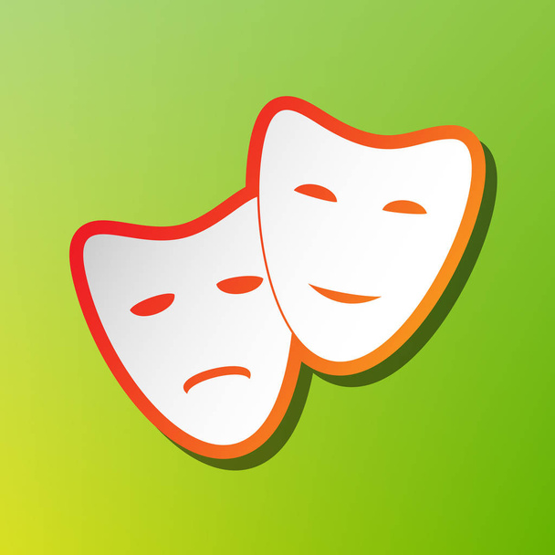 Theater icon with happy and sad masks. Contrast icon with reddish stroke on green backgound. - Vector, Image