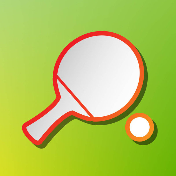 Ping pong paddle met bal. Contrast pictogram met een rode lijn op groene achtergrondkleur. - Vector, afbeelding