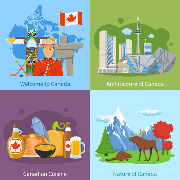 Canada reizen 4 Flat pictogrammen plein - Vector, afbeelding
