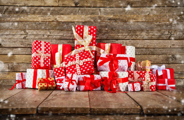 Christmas background with pile of gifts - 写真・画像