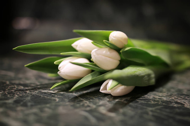 white tulip gift box green background - Photo, Image