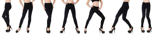 Czarne legginsy w koncepcji mody piękna izolowane na białym - Zdjęcie, obraz