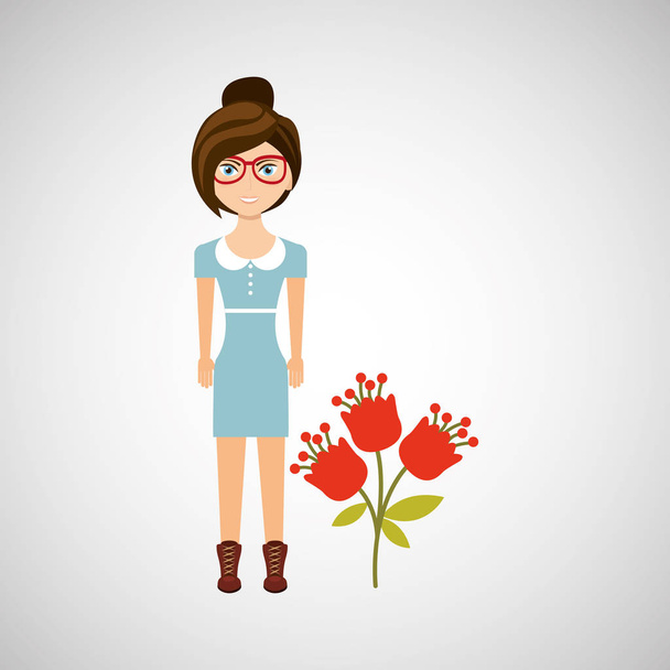 κορίτσι χαρακτήρα φυσικό τρεις floral εικονίδιο - Διάνυσμα, εικόνα