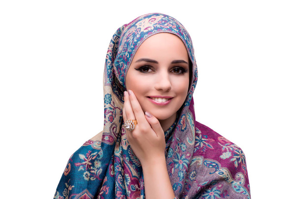 Mujer musulmana en concepto de moda aislada en blanco
 - Foto, imagen