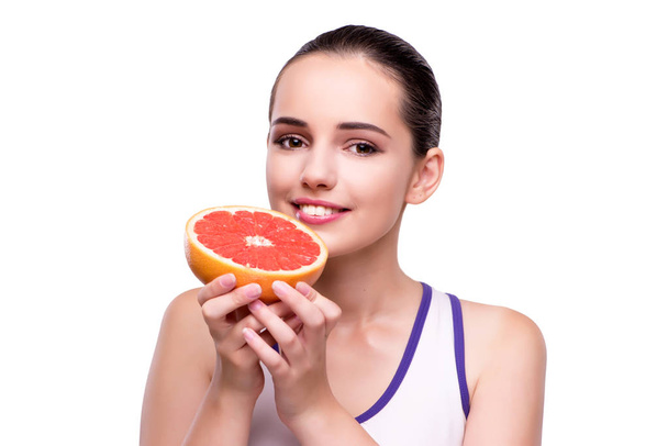 Woman with grapefruit isolated on white - Foto, imagen