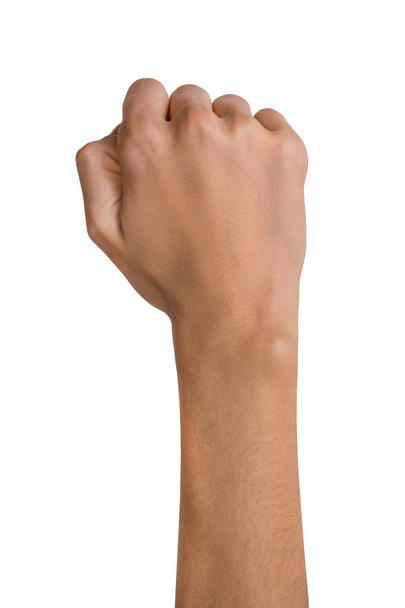 Elszigetelt üres nyitott nő női kéz egy ököl helyzetben egy fehér háttér - Fotó, kép