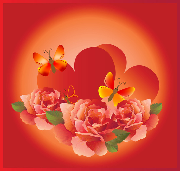 Romantic cardr with red rose - Vector, imagen