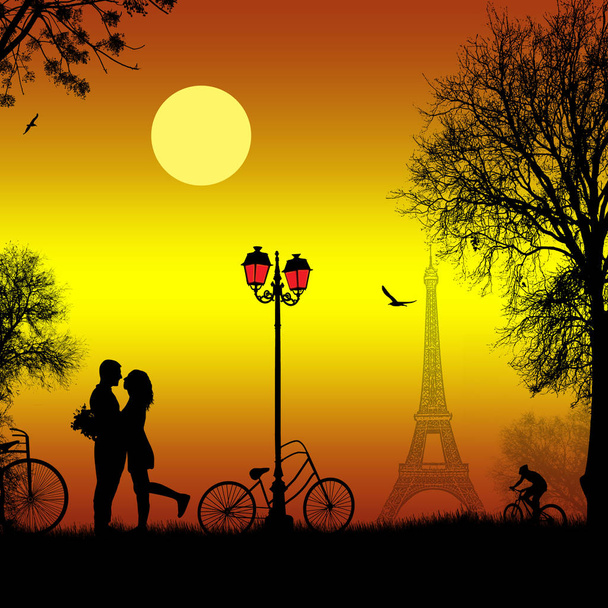 Lovers in Paris theme - Vector, Image