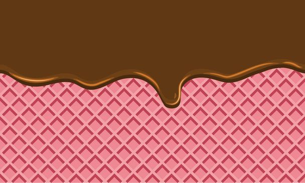 Seamless Flowing chocolate on wafer texture sweet food background - Vector, Image