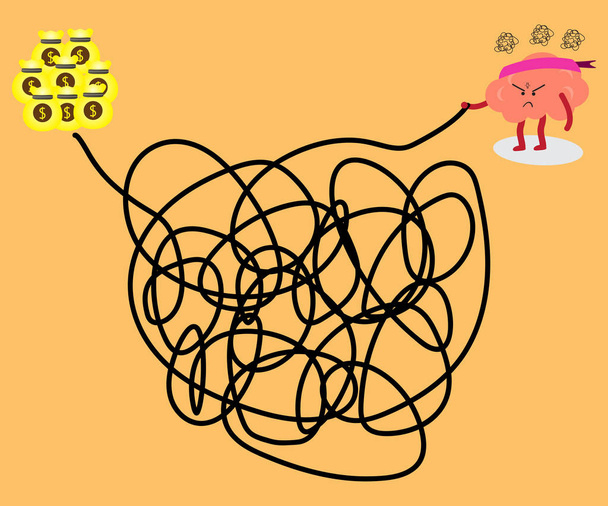 brain solving tangled line to money - Vector, Image